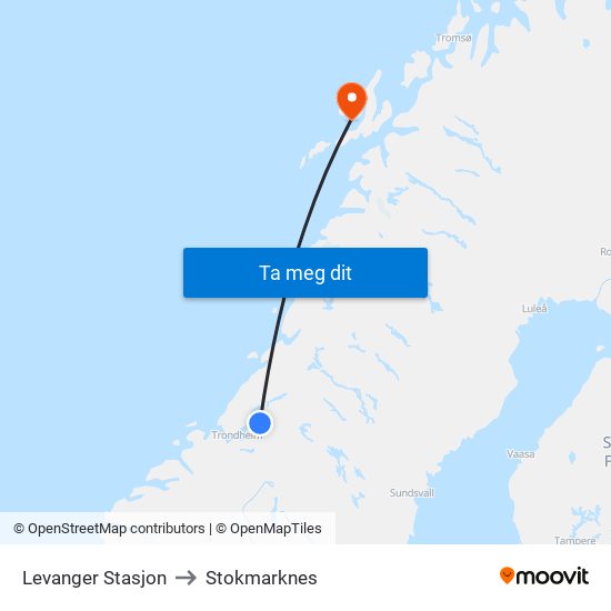 Levanger Stasjon to Stokmarknes map