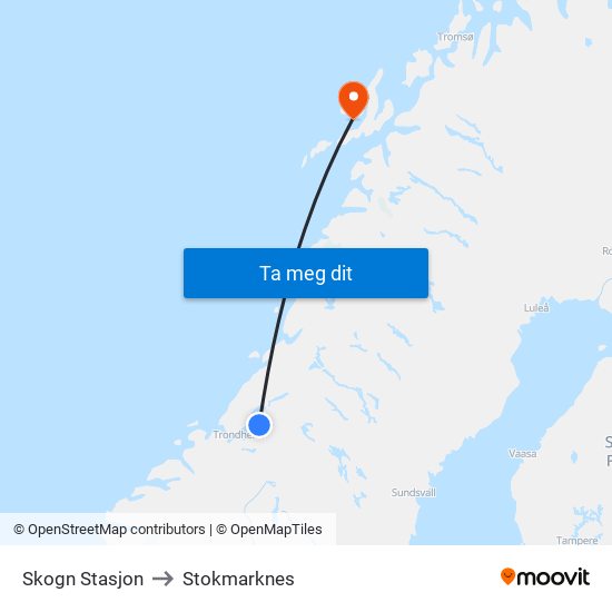 Skogn Stasjon to Stokmarknes map