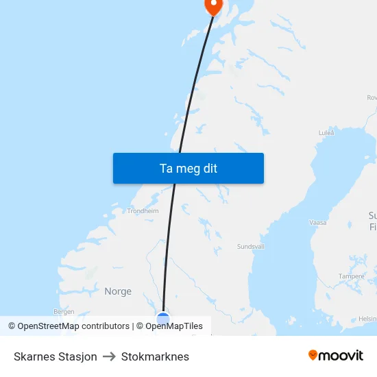 Skarnes Stasjon to Stokmarknes map