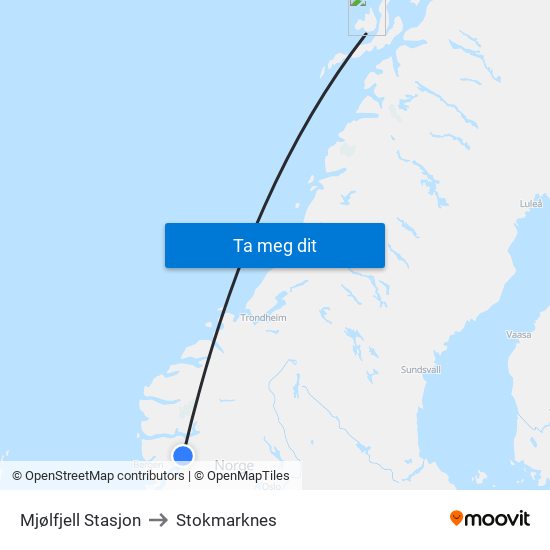 Mjølfjell Stasjon to Stokmarknes map