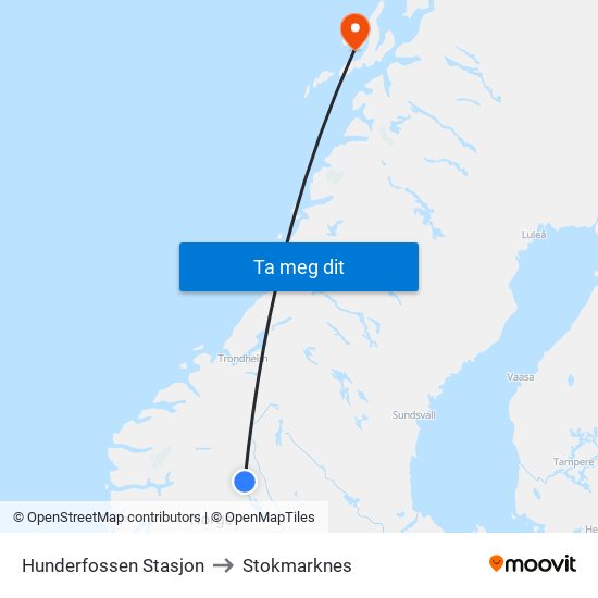 Hunderfossen Stasjon to Stokmarknes map