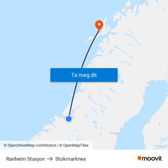 Ranheim Stasjon to Stokmarknes map