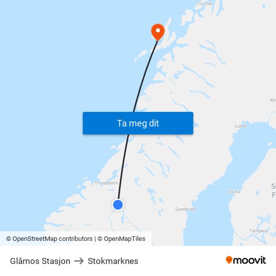 Glåmos Stasjon to Stokmarknes map