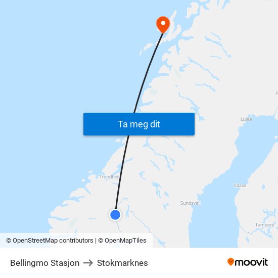 Bellingmo Stasjon to Stokmarknes map