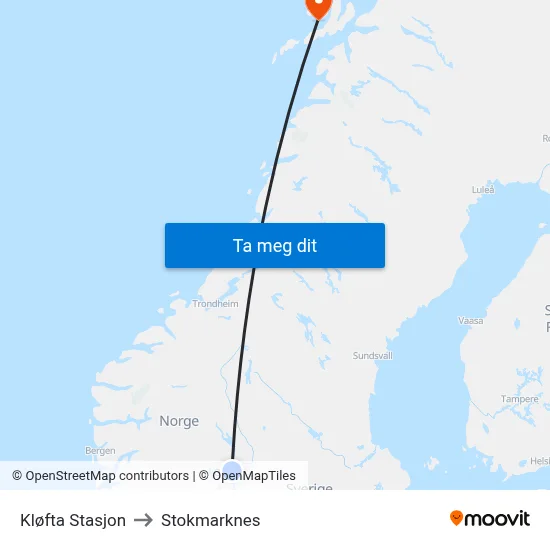 Kløfta Stasjon to Stokmarknes map