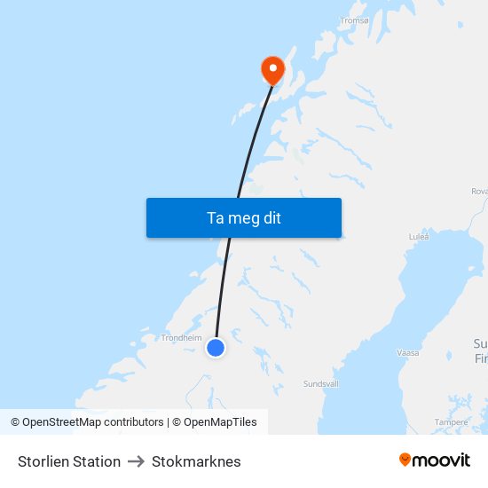 Storlien Station to Stokmarknes map