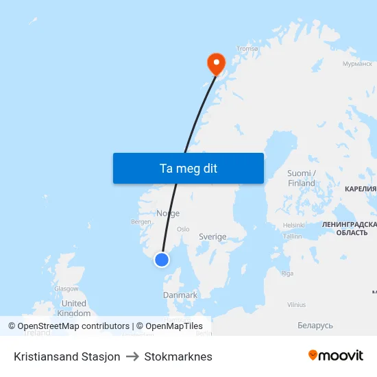 Kristiansand Stasjon to Stokmarknes map