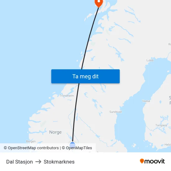 Dal Stasjon to Stokmarknes map