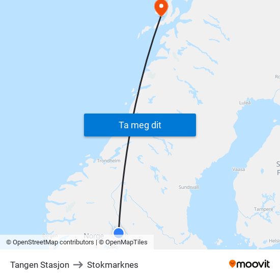 Tangen Stasjon to Stokmarknes map