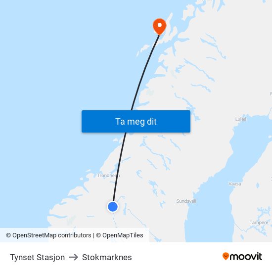 Tynset Stasjon to Stokmarknes map