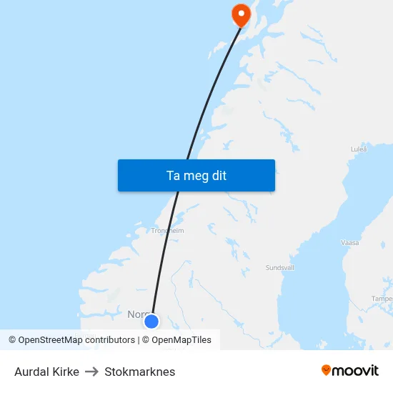 Aurdal Kirke to Stokmarknes map