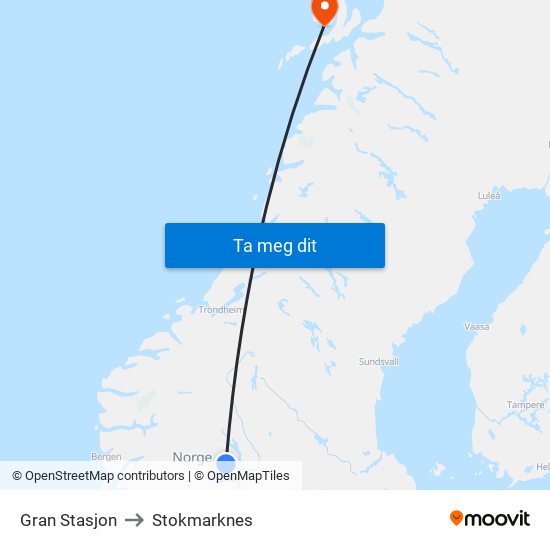 Gran Stasjon to Stokmarknes map