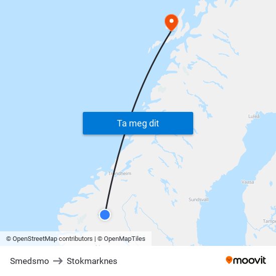 Smedsmo to Stokmarknes map