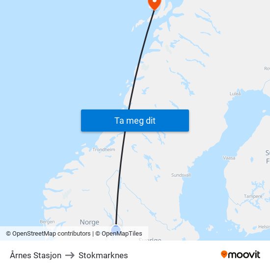 Årnes Stasjon to Stokmarknes map