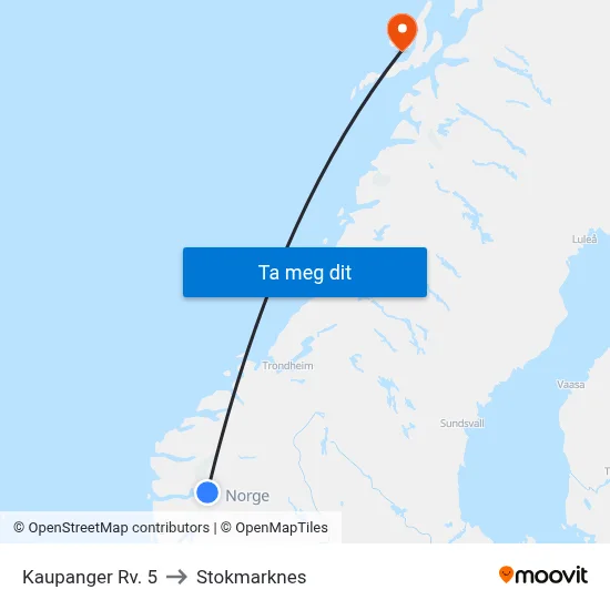 Kaupanger Rv. 5 to Stokmarknes map