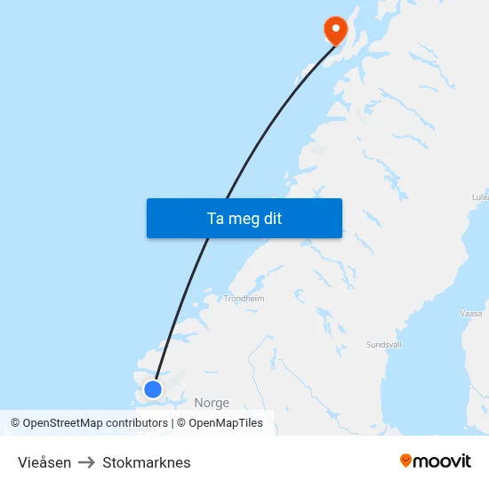 Vieåsen to Stokmarknes map