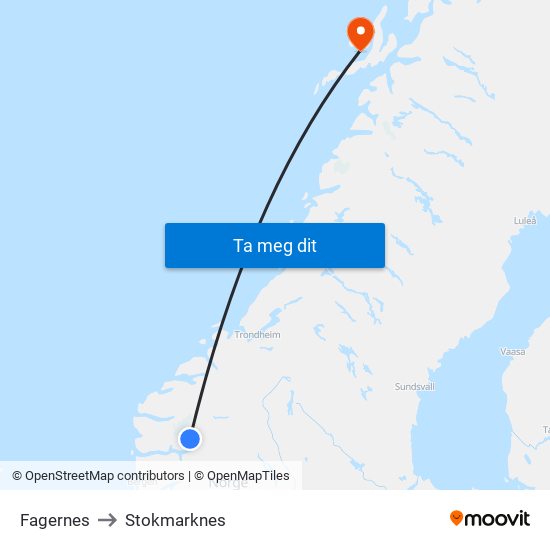 Fagernes to Stokmarknes map