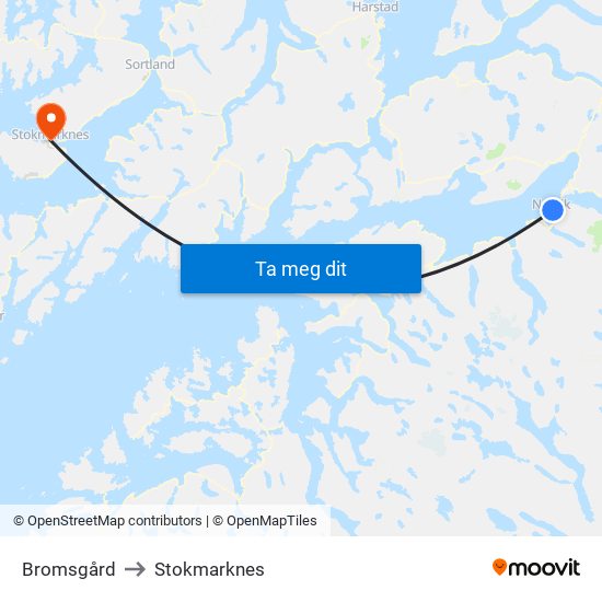 Bromsgård to Stokmarknes map