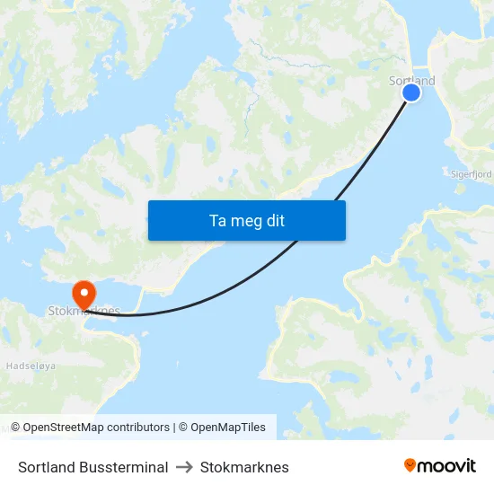 Sortland Bussterminal to Stokmarknes map