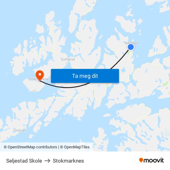 Seljestad Skole to Stokmarknes map