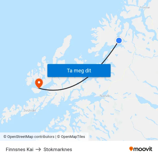 Finnsnes Kai to Stokmarknes map