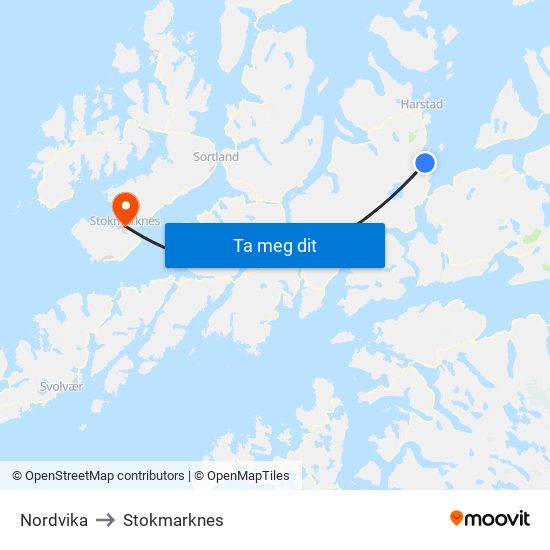 Nordvika to Stokmarknes map