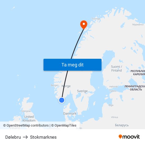 Dølebru to Stokmarknes map