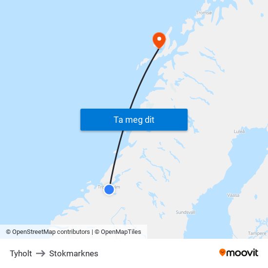Tyholt to Stokmarknes map