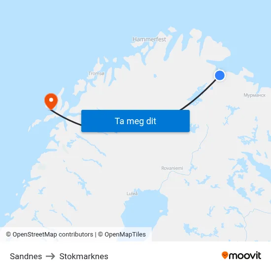 Sandnes to Stokmarknes map