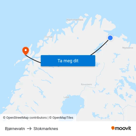 Bjørnevatn to Stokmarknes map
