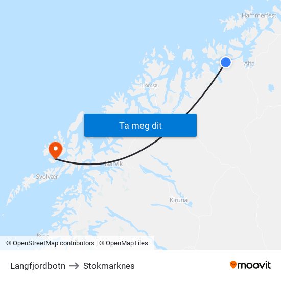 Langfjordbotn to Stokmarknes map