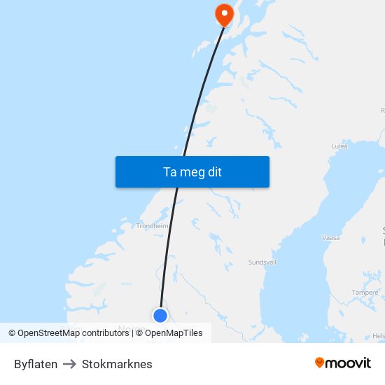 Byflaten to Stokmarknes map