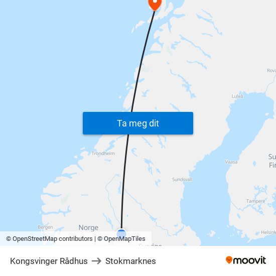 Kongsvinger Rådhus to Stokmarknes map