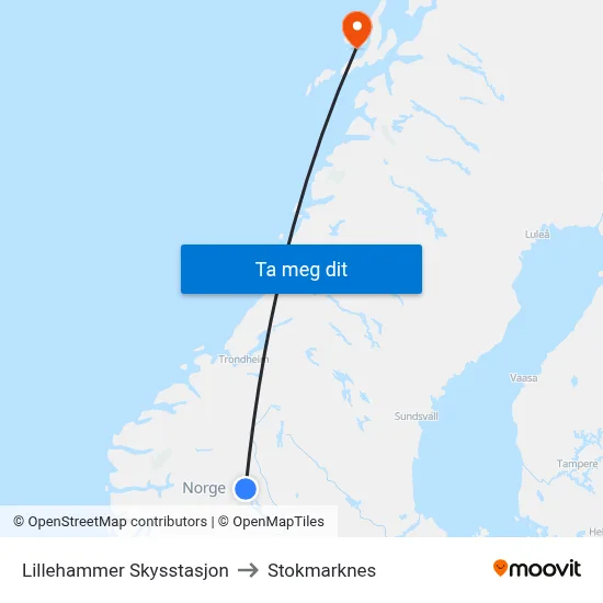 Lillehammer Skysstasjon to Stokmarknes map