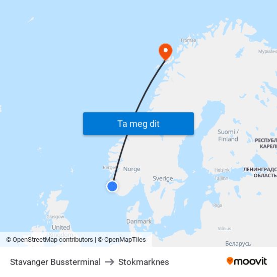 Stavanger Bussterminal to Stokmarknes map