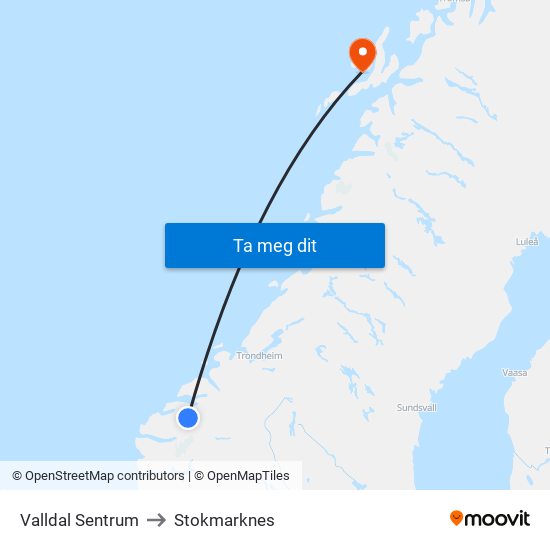 Valldal Sentrum to Stokmarknes map