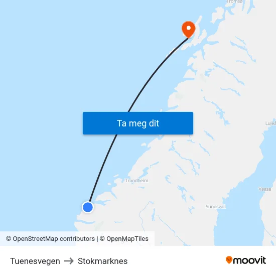 Tuenesvegen to Stokmarknes map