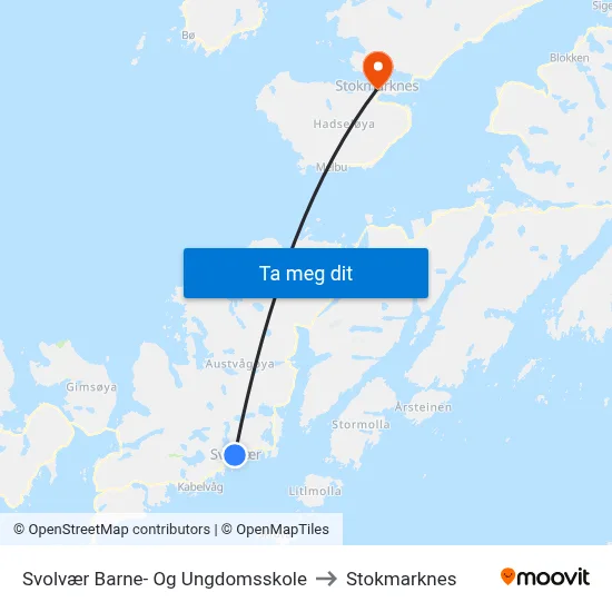 Svolvær Barne- Og Ungdomsskole to Stokmarknes map