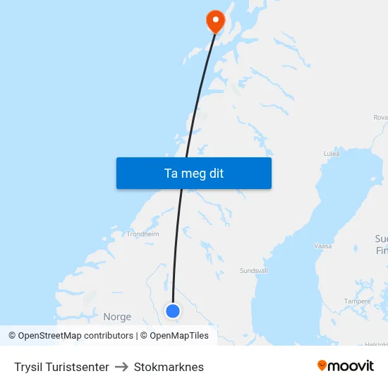 Trysil Turistsenter to Stokmarknes map