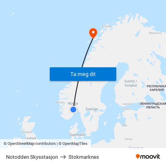 Notodden Skysstasjon to Stokmarknes map