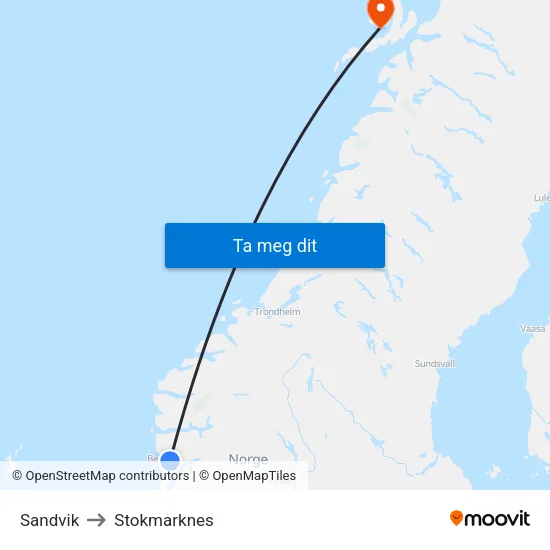 Sandvik to Stokmarknes map