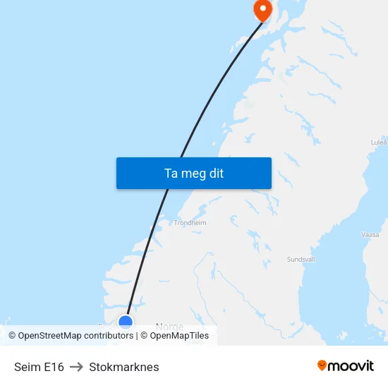 Seim E16 to Stokmarknes map