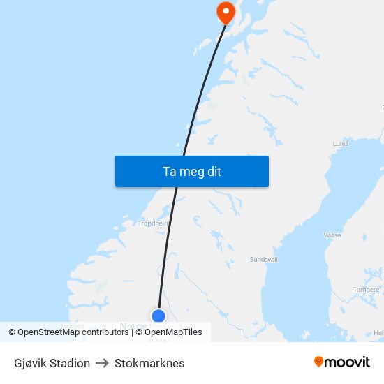 Gjøvik Stadion to Stokmarknes map