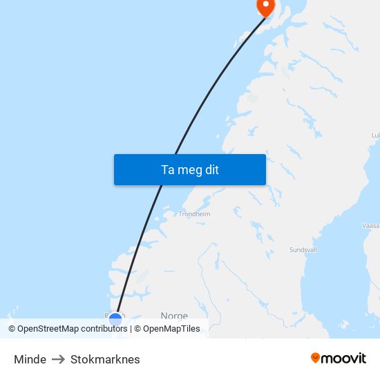 Minde to Stokmarknes map