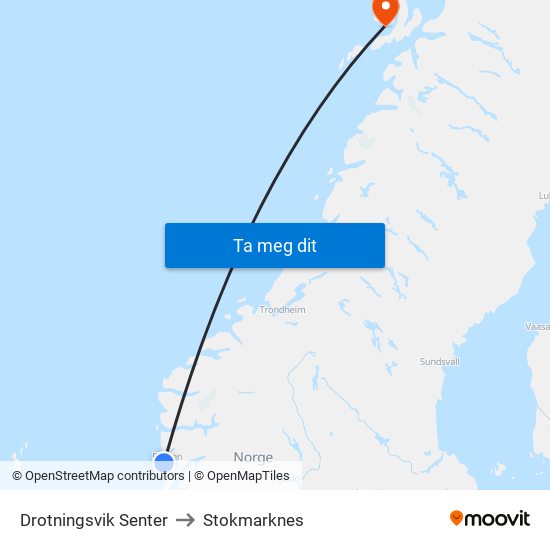 Drotningsvik Senter to Stokmarknes map