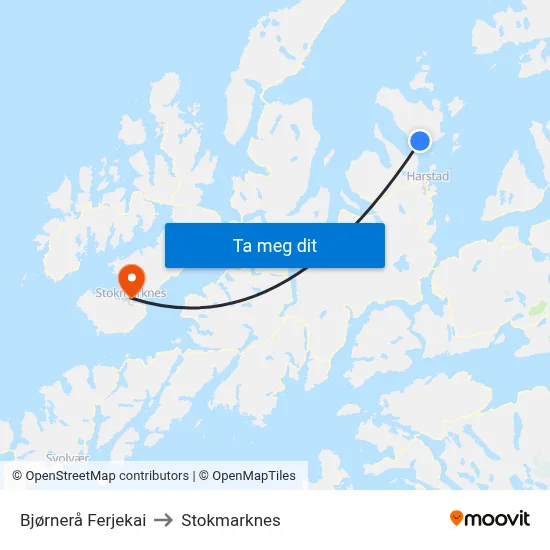 Bjørnerå Ferjekai to Stokmarknes map