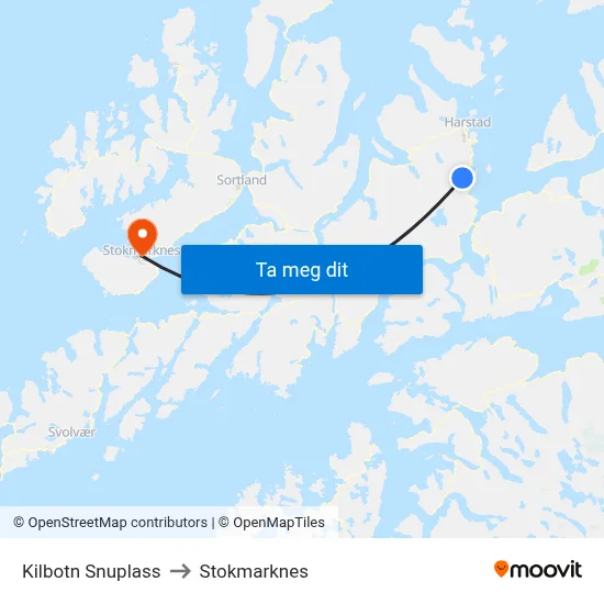 Kilbotn Snuplass to Stokmarknes map