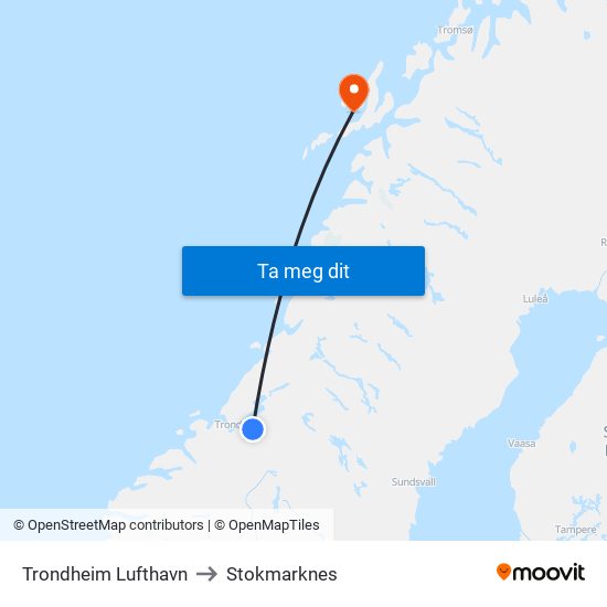 Trondheim Lufthavn to Stokmarknes map