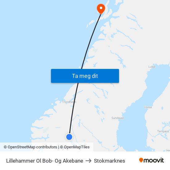 Lillehammer Ol Bob- Og Akebane to Stokmarknes map