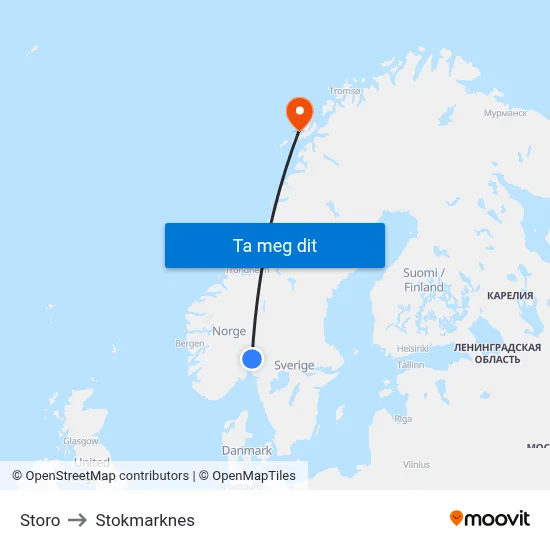 Storo to Stokmarknes map